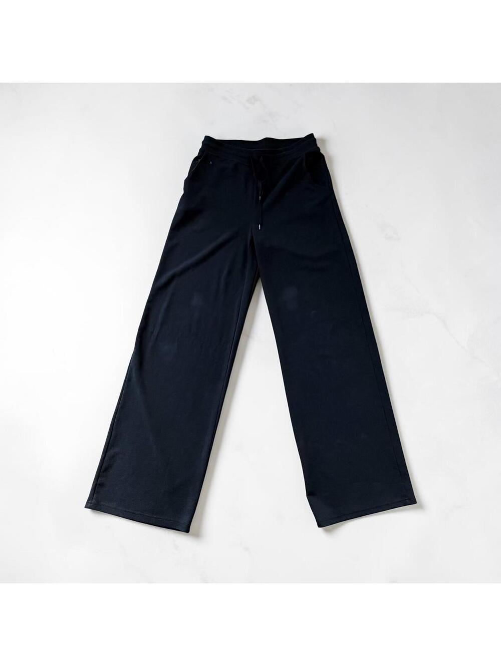 American Tall Black Wide Leg Waffle Knit Pants Size M XT
